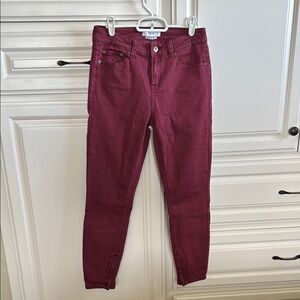 Women's Burgundy Skinny Jeans w/Zipper Side Slit at Ankle